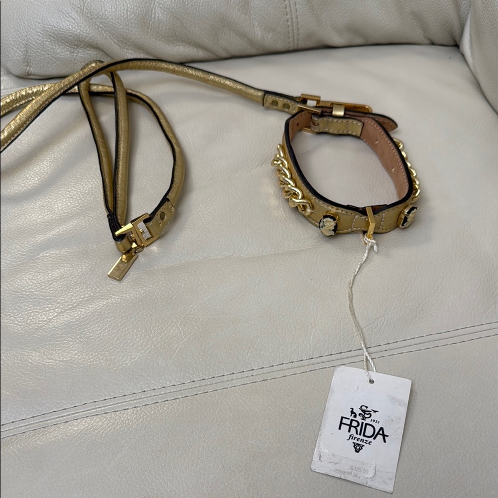 Collar and leash for dogs Frida Firenze Cameo Gold